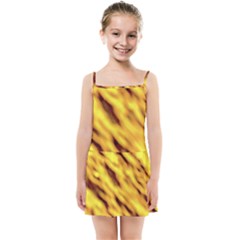 Yellow  Waves Abstract Series No8 Kids  Summer Sun Dress by DimitriosArt