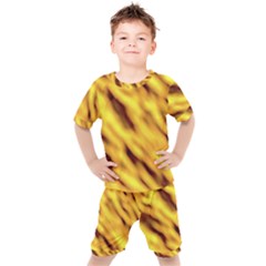 Yellow  Waves Abstract Series No8 Kids  Tee And Shorts Set by DimitriosArt