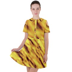 Yellow  Waves Abstract Series No8 Short Sleeve Shoulder Cut Out Dress  by DimitriosArt