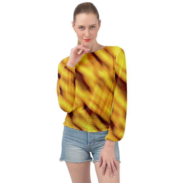 Yellow  Waves Abstract Series No8 Banded Bottom Chiffon Top