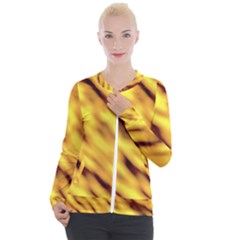 Yellow  Waves Abstract Series No8 Casual Zip Up Jacket by DimitriosArt