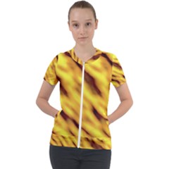 Yellow  Waves Abstract Series No8 Short Sleeve Zip Up Jacket by DimitriosArt