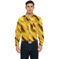 Yellow  Waves Abstract Series No8 Men s Long Sleeve Pocket Shirt  by DimitriosArt