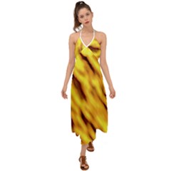 Yellow  Waves Abstract Series No8 Halter Tie Back Dress  by DimitriosArt