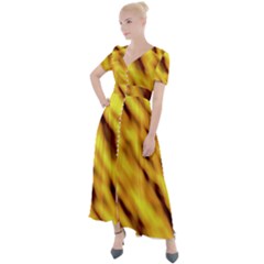 Yellow  Waves Abstract Series No8 Button Up Short Sleeve Maxi Dress by DimitriosArt