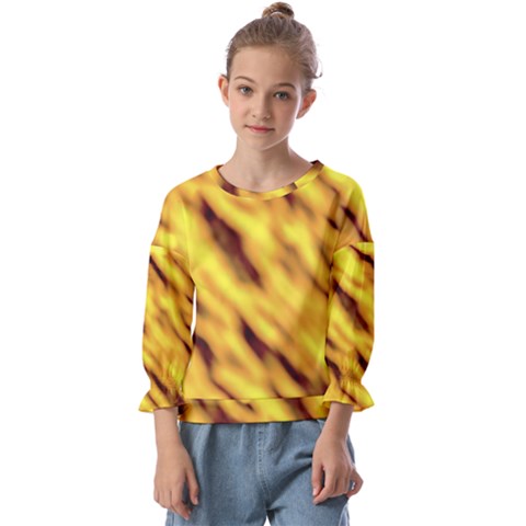 Yellow  Waves Abstract Series No8 Kids  Cuff Sleeve Top by DimitriosArt