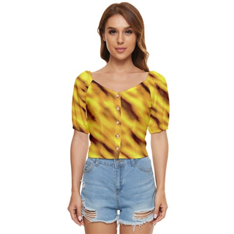 Yellow  Waves Abstract Series No8 Button Up Blouse by DimitriosArt