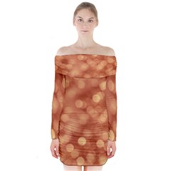 Light Reflections Abstract No7 Peach Long Sleeve Off Shoulder Dress