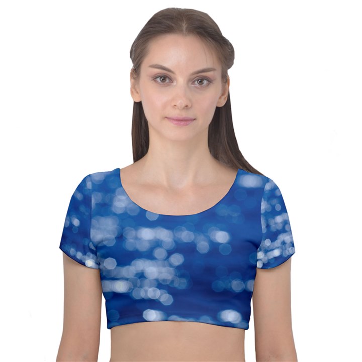 Light Reflections Abstract No2 Velvet Short Sleeve Crop Top 