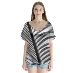 Cycas Leaf The Shadows V-neck Flutter Sleeve Top by DimitriosArt