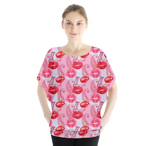 Rose Lips Batwing Chiffon Blouse by Sparkle