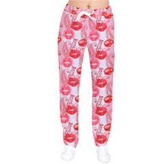 Rose Lips Women Velvet Drawstring Pants