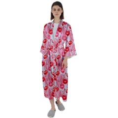 Rose Lips Maxi Satin Kimono by Sparkle