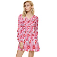 Rose Lips Tiered Long Sleeve Mini Dress