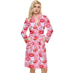 Rose Lips Long Sleeve Velour Robe