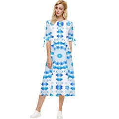 Digital Sky Bow Sleeve Chiffon Midi Dress