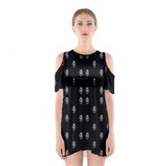 Black And White Sketchy Man Portrait Pattern Shoulder Cutout One Piece Dress