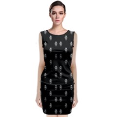 Black And White Sketchy Man Portrait Pattern Classic Sleeveless Midi Dress by dflcprintsclothing