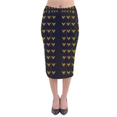 Golden Hearts On Black Freedom Velvet Midi Pencil Skirt