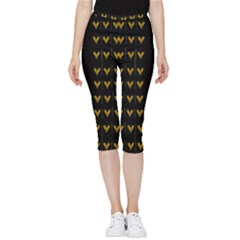 Golden Hearts On Black Freedom Inside Out Lightweight Velour Capri Leggings  by pepitasart