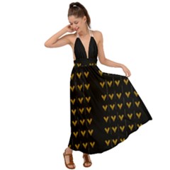 Golden Hearts On Black Freedom Backless Maxi Beach Dress