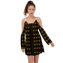 Golden Hearts On Black Freedom Kimono Sleeves Boho Dress by pepitasart