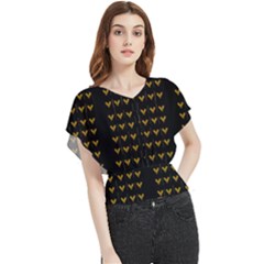 Golden Hearts On Black Freedom Butterfly Chiffon Blouse