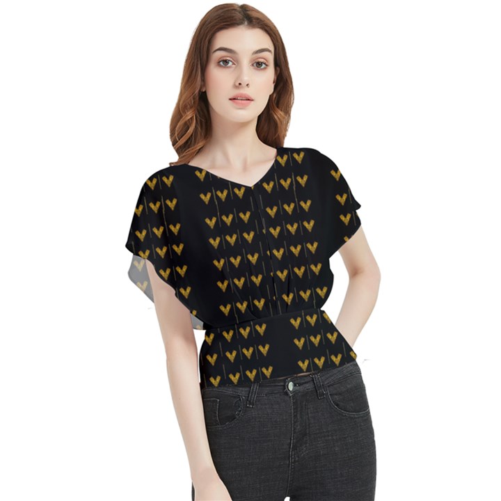 Golden Hearts On Black Freedom Butterfly Chiffon Blouse