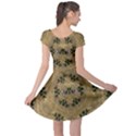 Wood Art With Beautiful Flowers And Leaves Mandala Cap Sleeve Dress View2