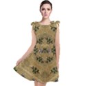 Wood Art With Beautiful Flowers And Leaves Mandala Tie Up Tunic Dress View1