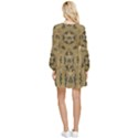 Wood Art With Beautiful Flowers And Leaves Mandala Tiered Long Sleeve Mini Dress View2