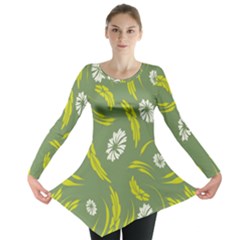 Folk Flowers Print Floral Pattern Ethnic Art Long Sleeve Tunic  by Eskimos