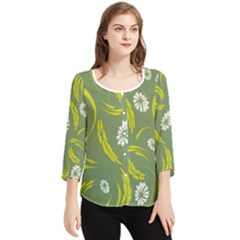 Folk Flowers Print Floral Pattern Ethnic Art Chiffon Quarter Sleeve Blouse by Eskimos