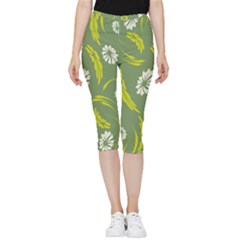 Folk Flowers Print Floral Pattern Ethnic Art Inside Out Lightweight Velour Capri Leggings  by Eskimos