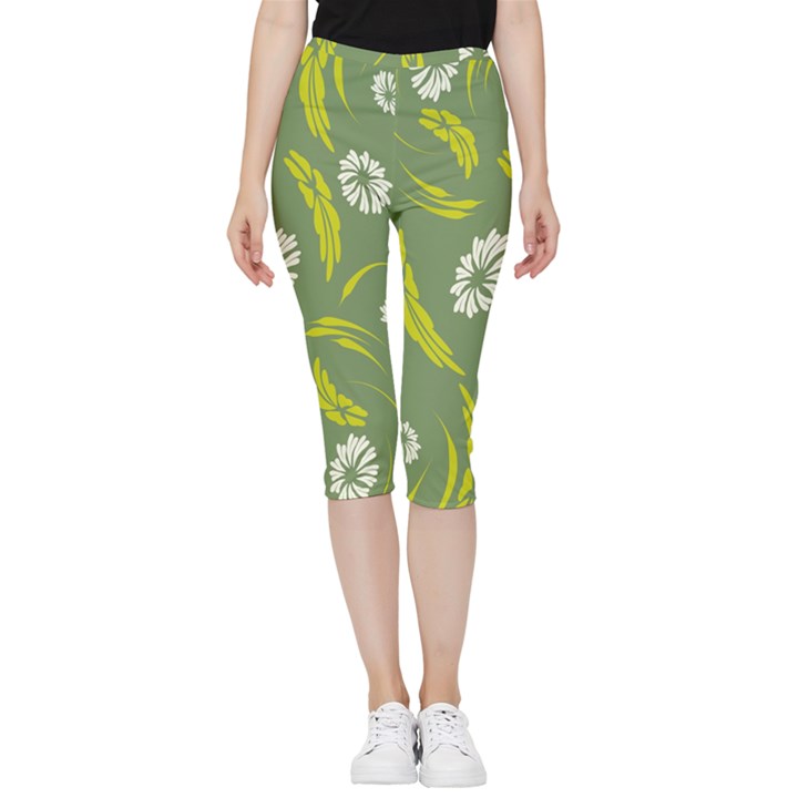 Folk flowers print Floral pattern Ethnic art Inside Out Lightweight Velour Capri Leggings 