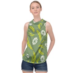 Folk Flowers Print Floral Pattern Ethnic Art High Neck Satin Top by Eskimos