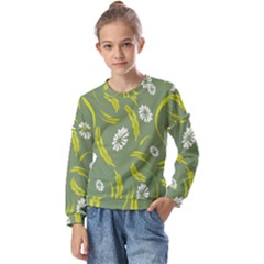 Folk Flowers Print Floral Pattern Ethnic Art Kids  Long Sleeve Tee With Frill 