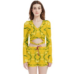 Floral Folk Damask Pattern Fantasy Flowers Floral Geometric Fantasy Velvet Wrap Crop Top And Shorts Set by Eskimos