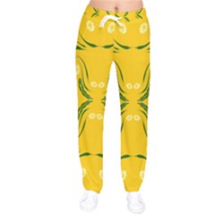 Floral Folk Damask Pattern Fantasy Flowers Floral Geometric Fantasy Women Velvet Drawstring Pants by Eskimos