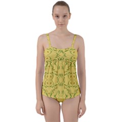 Floral Folk Damask Pattern Fantasy Flowers Floral Geometric Fantasy Twist Front Tankini Set by Eskimos