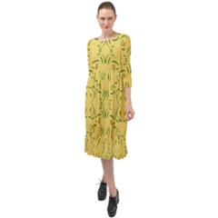 Floral Folk Damask Pattern Fantasy Flowers Floral Geometric Fantasy Ruffle End Midi Chiffon Dress by Eskimos