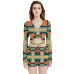 Abstract Pattern Geometric Backgrounds   Velvet Wrap Crop Top And Shorts Set by Eskimos