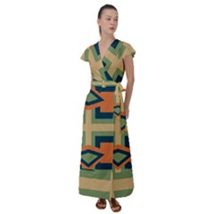 Abstract Pattern Geometric Backgrounds   Flutter Sleeve Maxi Dress by Eskimos