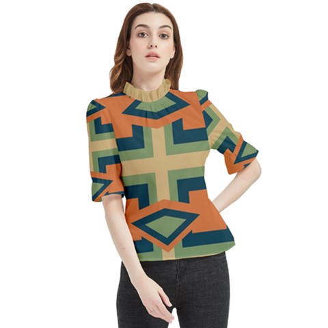 Abstract Pattern Geometric Backgrounds   Frill Neck Blouse by Eskimos