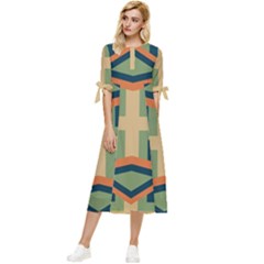 Abstract Pattern Geometric Backgrounds   Bow Sleeve Chiffon Midi Dress