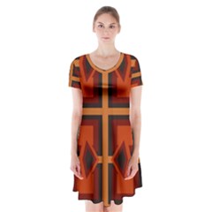 Abstract Pattern Geometric Backgrounds   Short Sleeve V-neck Flare Dress by Eskimos