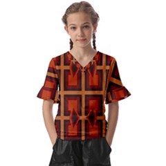 Abstract Pattern Geometric Backgrounds   Kids  V-neck Horn Sleeve Blouse