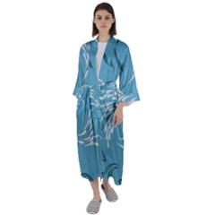 Folk Flowers Print Floral Pattern Ethnic Art Maxi Satin Kimono by Eskimos