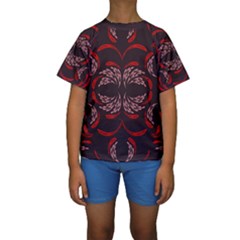 Floral Folk Damask Pattern Fantasy Flowers Floral Geometric Fantasy Kids  Short Sleeve Swimwear by Eskimos