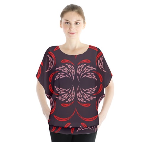 Floral Folk Damask Pattern Fantasy Flowers Floral Geometric Fantasy Batwing Chiffon Blouse by Eskimos